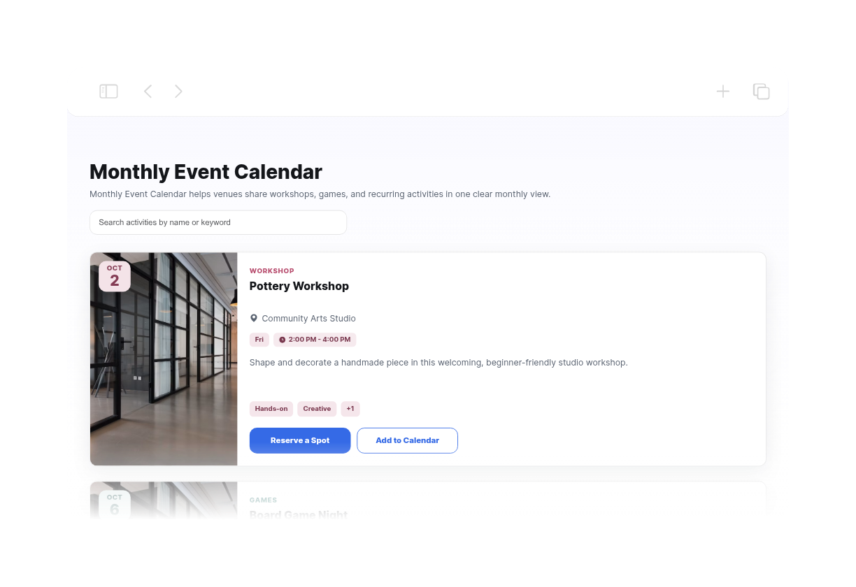 Monthly Event Calendar Thumbnail
