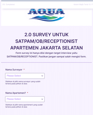 Form Templates: 2 0 Clone of Clone of SURVEY UNTUK SATPAM/OB/RECEPTIONIST APARTEMEN JAKARTA SELATAN