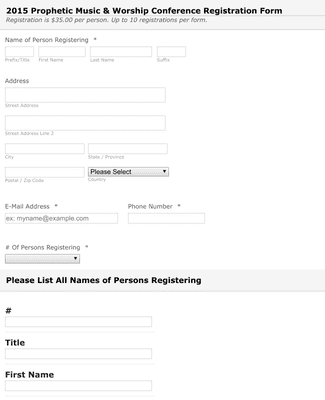 Form Templates: Worship Conference Registration Form
