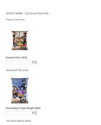 Scout's Popcorn Sales Form