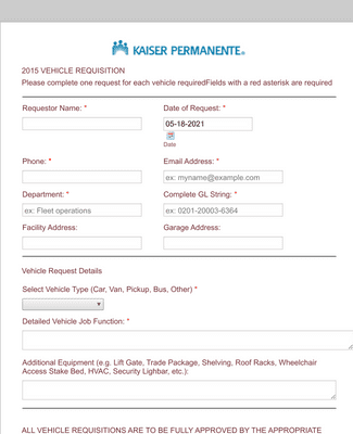 Form Templates: Service Vehicle Requisition
