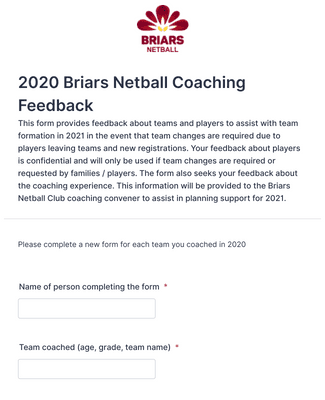 Form Templates: 2020 BNC Coaching Feedback