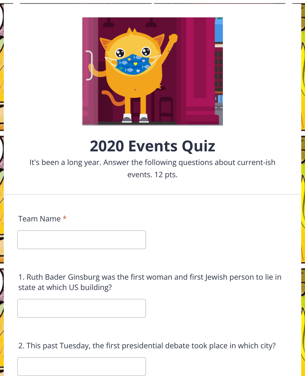 2020 Events Quiz Template Form Template | Jotform