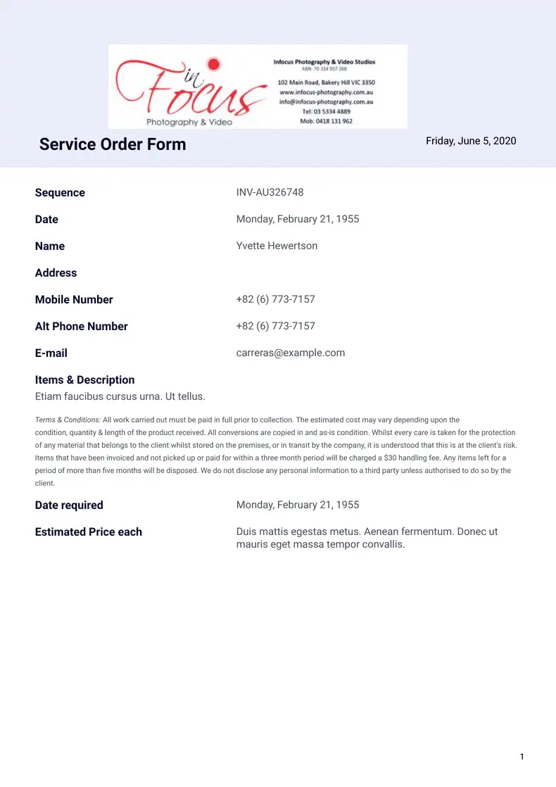 2020 service form