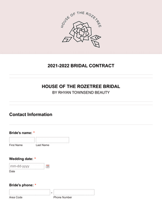 2021 2022 Bridal Contract Form Template