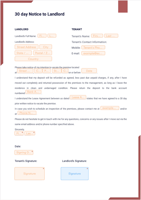 30 day Notice to Landlord - Sign Templates | Jotform