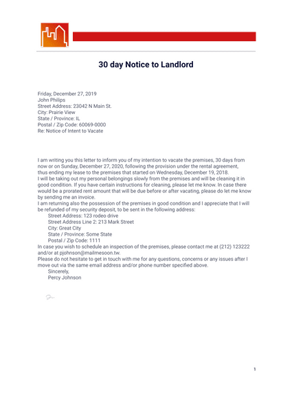 30 day Notice to Landlord 