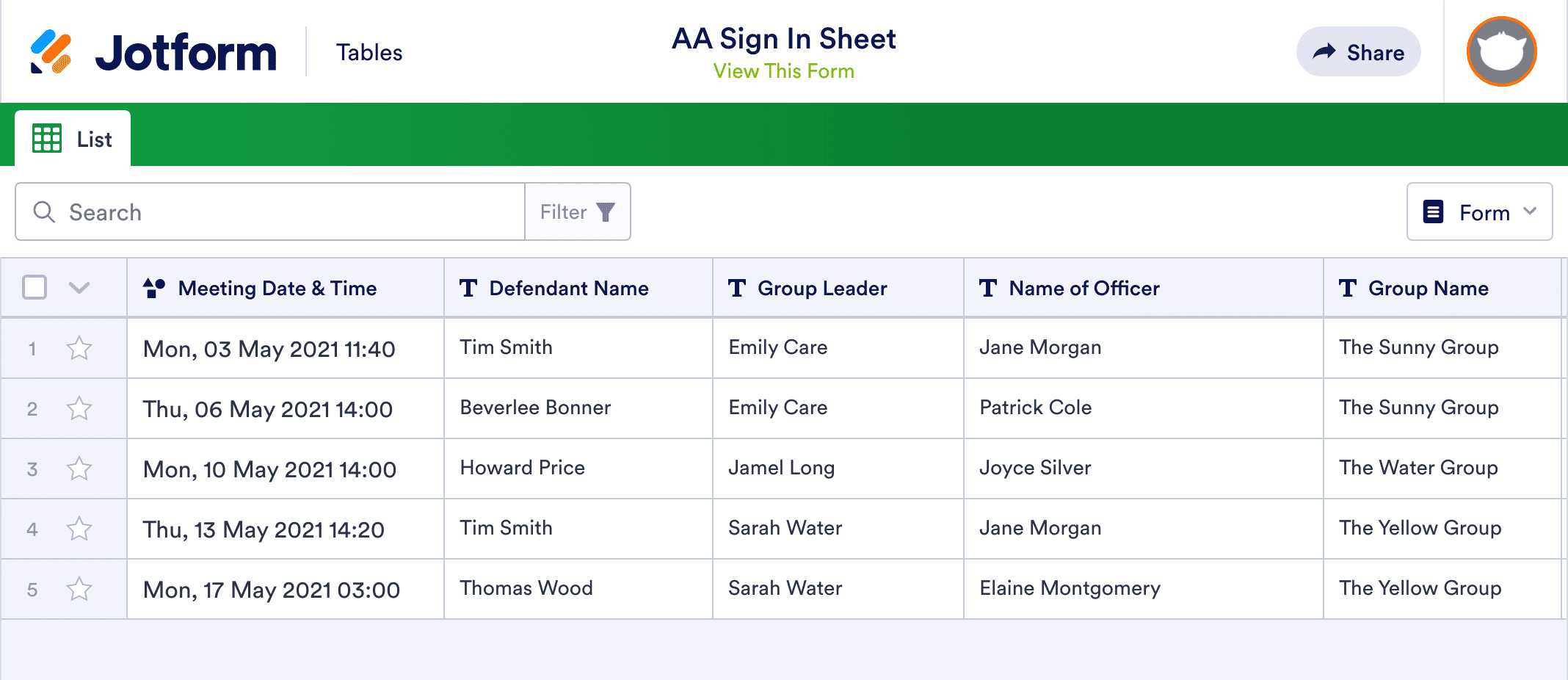 AA Sign In Sheet