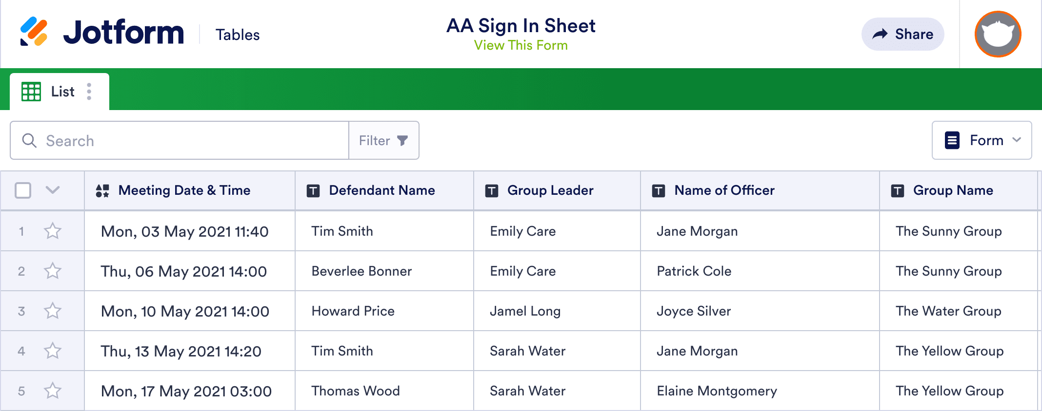 AA Sign In Sheet