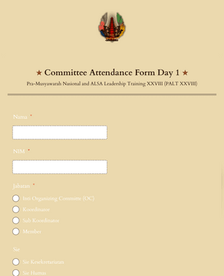 Form Templates: ABSENSI PANITIA PALT DAY 1