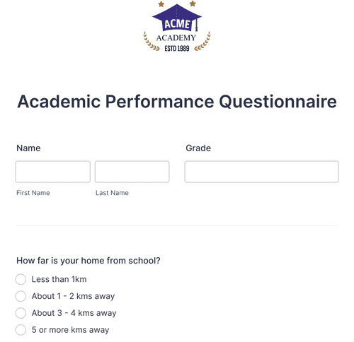 Form Templates: Academic Performance Questionnaire