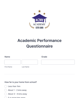 Form Templates: Academic Performance Questionnaire
