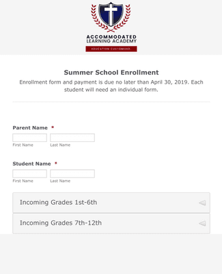 Form Templates: Accommodated Learning Academy Summer School Enrollment