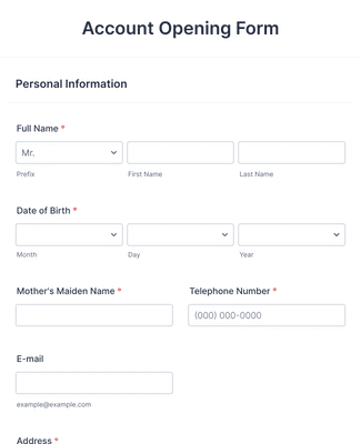 Form Templates: Account Opening Form