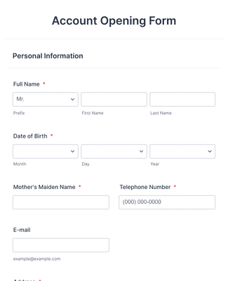 Form Templates: Account Opening Form