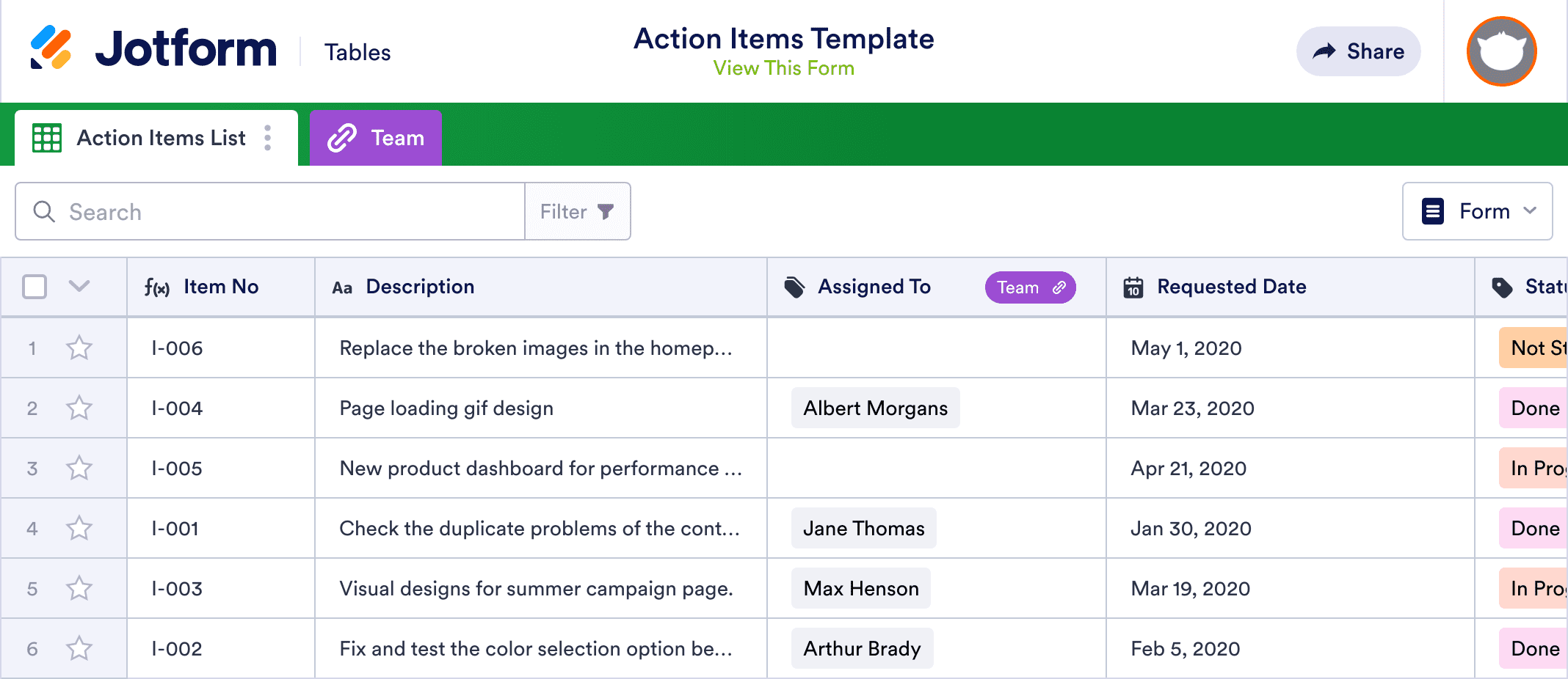 Action Items Template