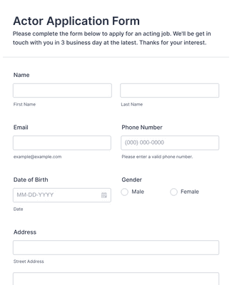 Form Templates: Actor Application Form