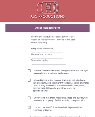 Actor Release Form