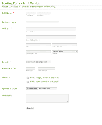Ad Spot Booking Form
