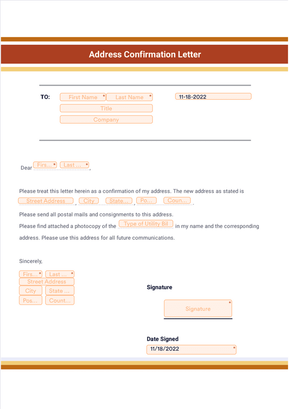 Address Confirmation Letter - Sign Templates | Jotform