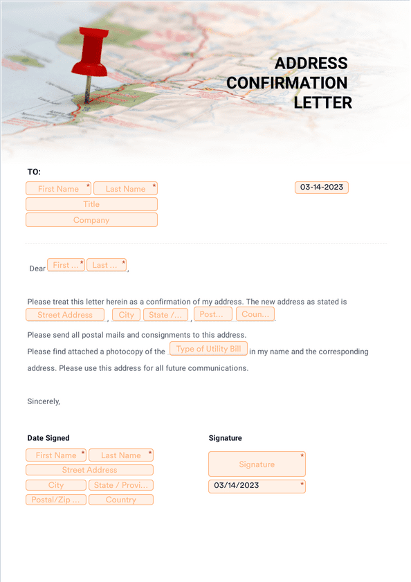 Sign Templates: Address Confirmation Letter