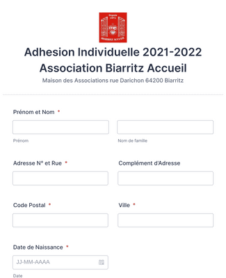 Form Templates: Adhésion Biarritz Accueil 2021 2022