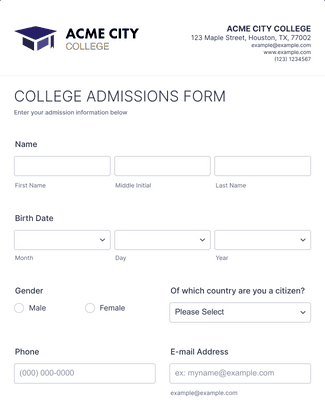 Form Templates: College Admission Form
