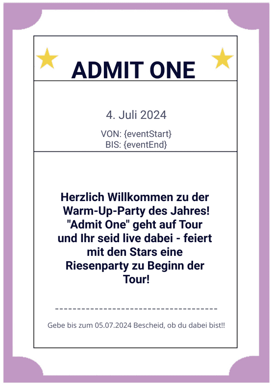 "Admit One" Ticketvorlage