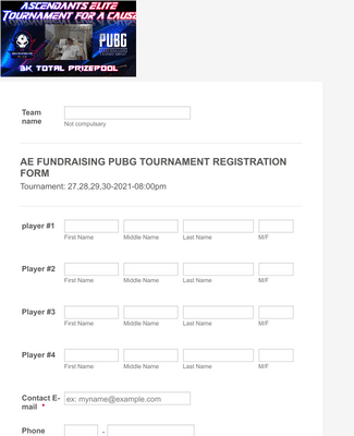 Form Templates: AE FUNDRAISING PUBG Tournament Registration