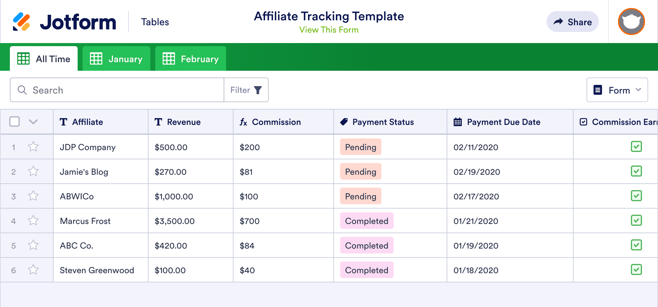 Affiliate Tracking Template