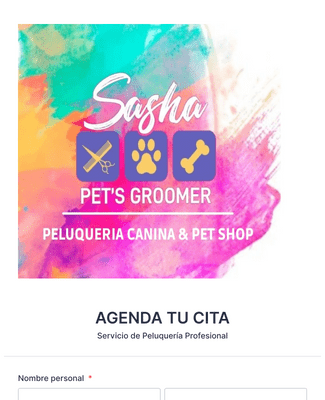Form Templates: Agenda de horas Sasha Pet's Groomer 
