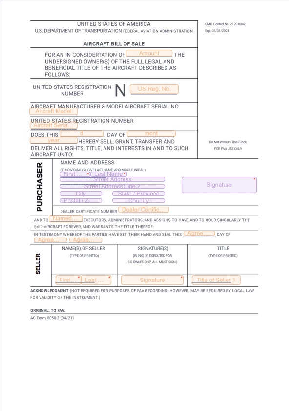 Aircraft Bill of Sale Sign Templates Jotform