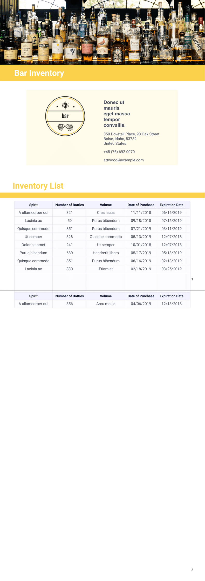 Beverage Inventory PDF Templates Jotform