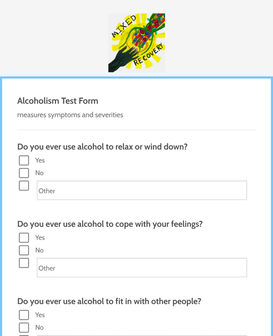 Alcoholism Testing Form Template Jotform