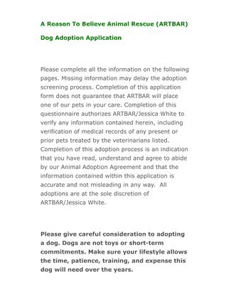 what does altered mean on dog adoption application