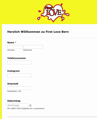 Form Templates: Anmeldeformular First Love Schweiz