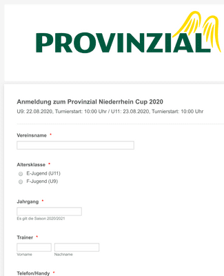 Form Templates: Anmeldeformular Provinzial Niederrhein Cup 2020