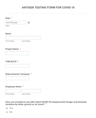 ANTIGEN TESTING FORM FOR COVID 19 Form Template | JotForm