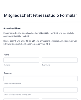 Form Templates: Mitgliedschaft Fitnessstudio Formular