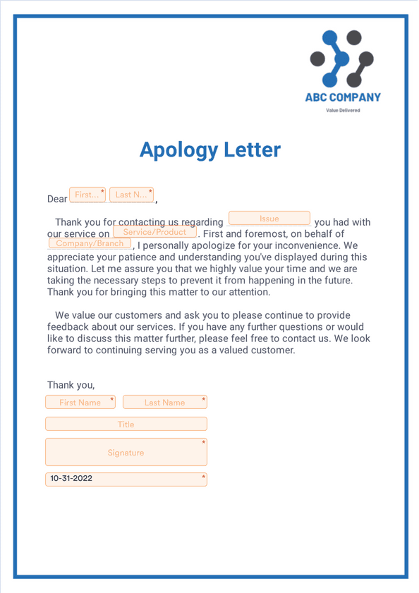 Apology Letter Sign Templates Jotform