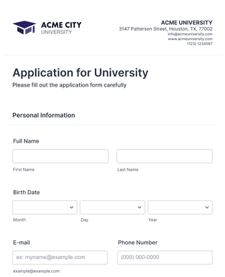 Form Templates: University Application Form
