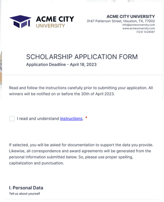 Sample Scholarship Application Form 