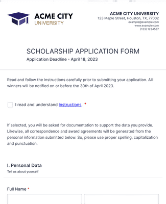 Form Templates: Sample Scholarship Application Form 