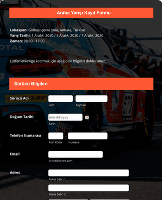 Form Templates: Araba Yarışı Kayıt Formu