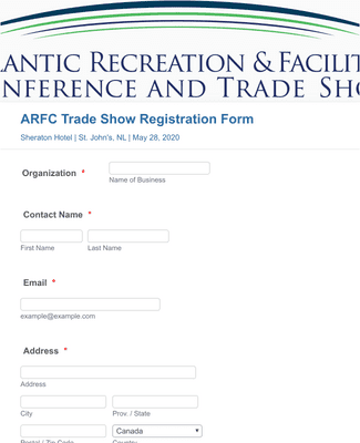 Form Templates: ARFC Trade Show Exhibitor Registration Form