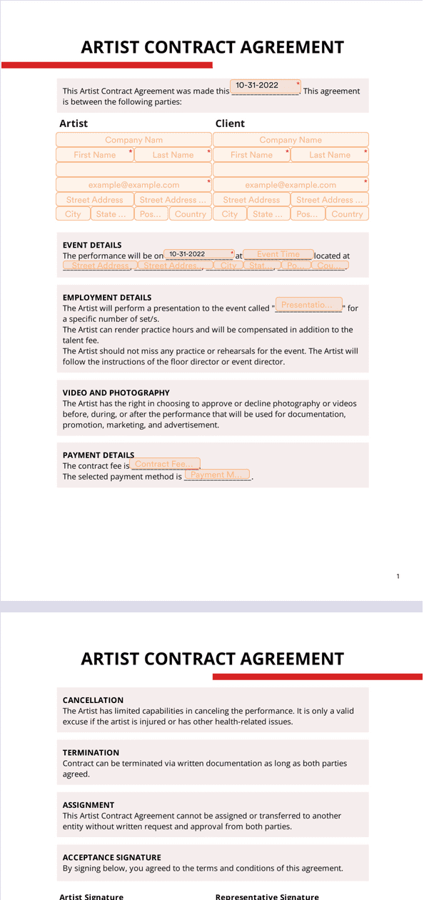 Sign Templates: Artist Contract Agreement