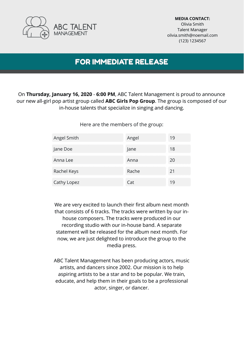 Artist Press Release Template PDF Templates Jotform Artist Press Release Template PDF Templates Jotform