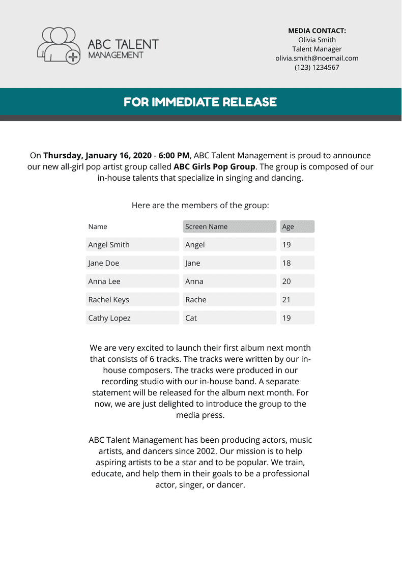 Artist Press Release Template PDF Templates Jotform Artist Press Release Template PDF Templates Jotform