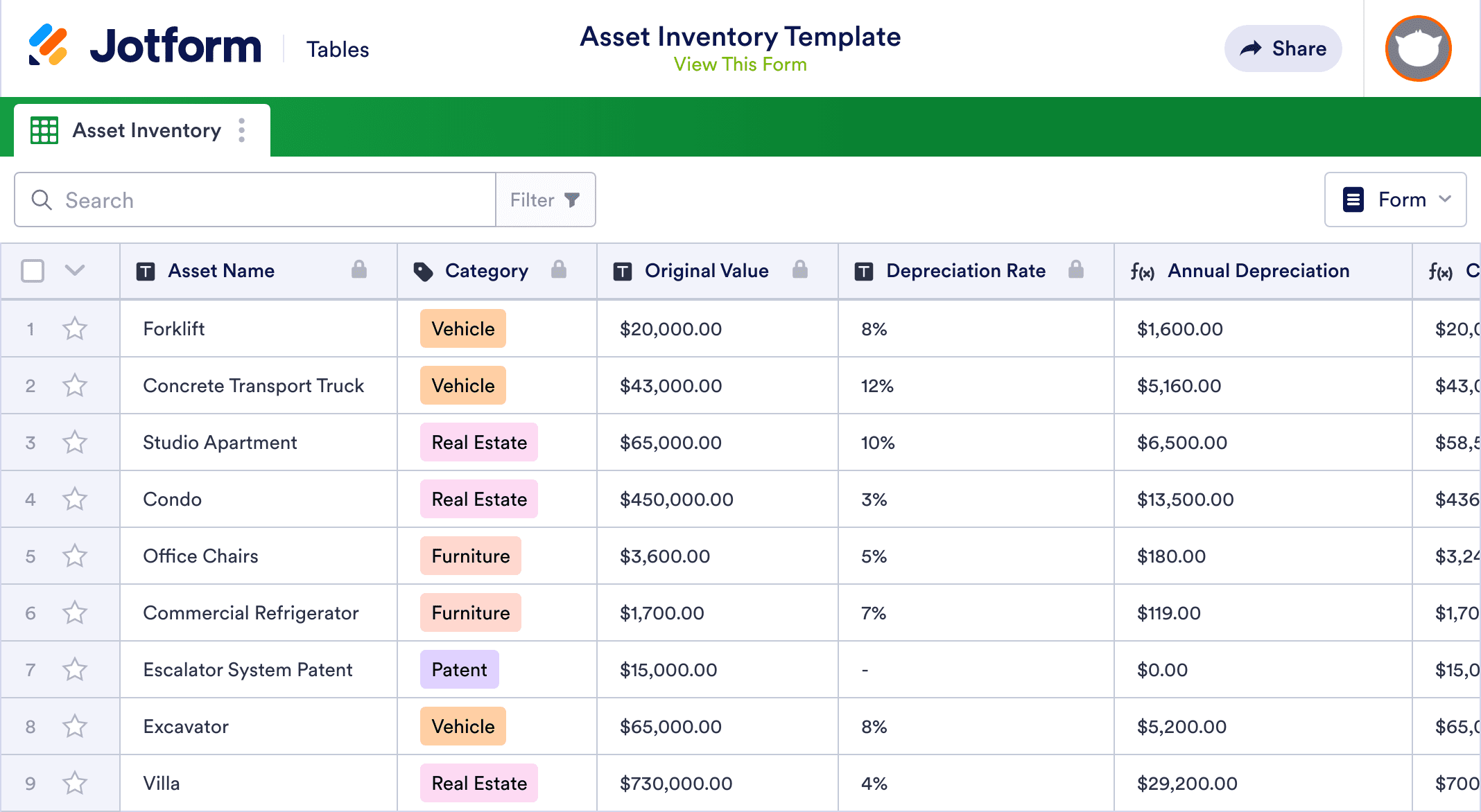 Asset Inventory Template | Jotform Tables