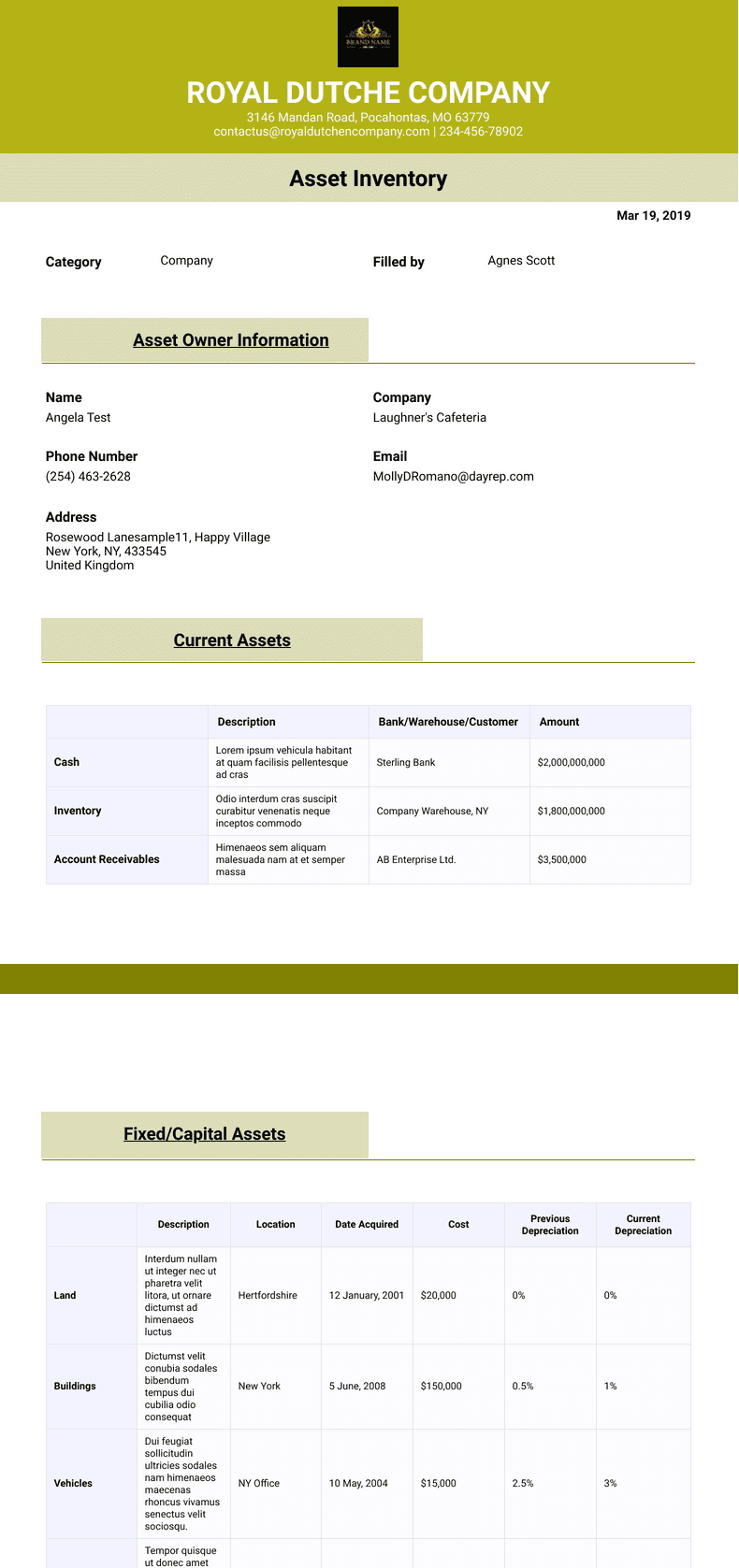 Asset List Template PDF Templates Jotform